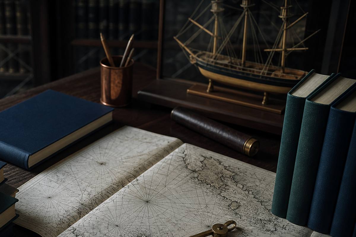 An archival box, cotton gloves and a manuscript logbook in soft window light